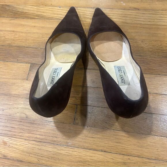 Jimmy Choo Suede Leather Romy 60MM Chocolate Brown Kitten Heel Pointed Toe Pumps - Picture 10 of 16